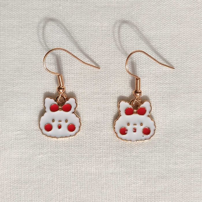 K284 Kolczyki wiszące Zajączki Króliki Handmade