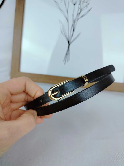 Nowy czarny cienki pasek z złota klamrą do spodni spódnic sukienki