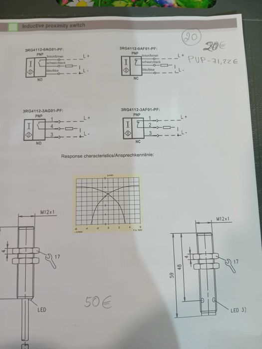 Sensor indutivo 12mm pnp 24vdc SIEMENS