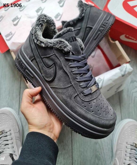 Мужские зимние кроссовки на меху Nike Air Force "Grey" 40-44