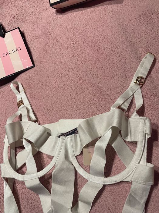 Body Victoria’s secret białe taśmowe banded teddy m seksowne bondage