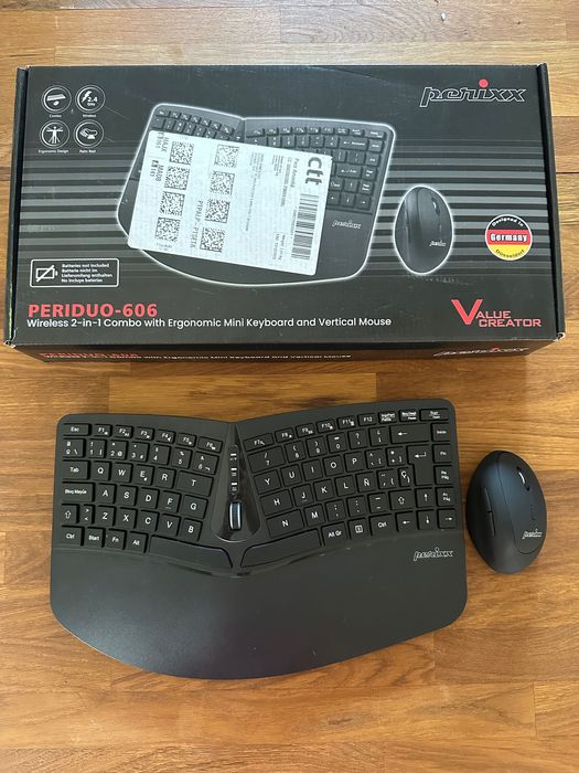 Perixx Periduo-606 - wireless 2 em 1 combo teclado compacto ergonómico (QUERTY ESPAÑOL) e rato vertical ergonómico