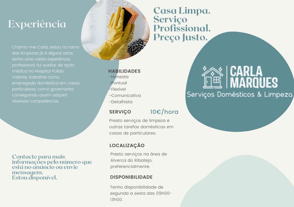 Serviços Domésticos e de Limpeza: 10€/hora