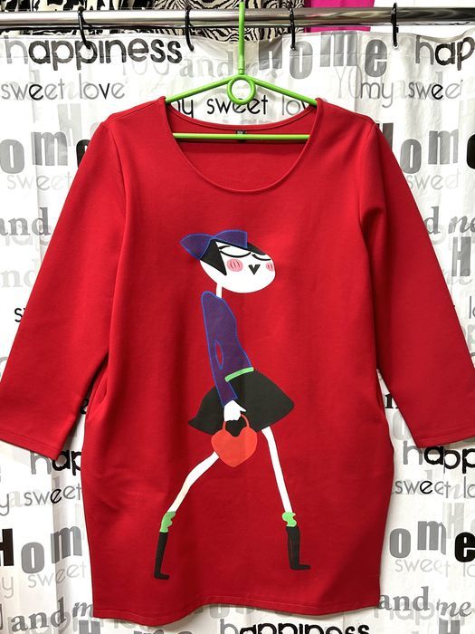 платье короткое, туника, плотный натуральный трикотаж.М-L