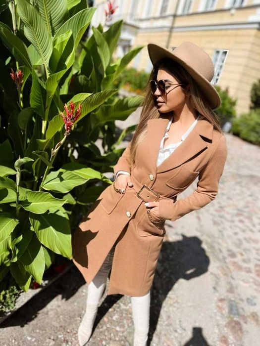 Płaszcz jesienno-zimowy karmel dyplomatka XXS 32