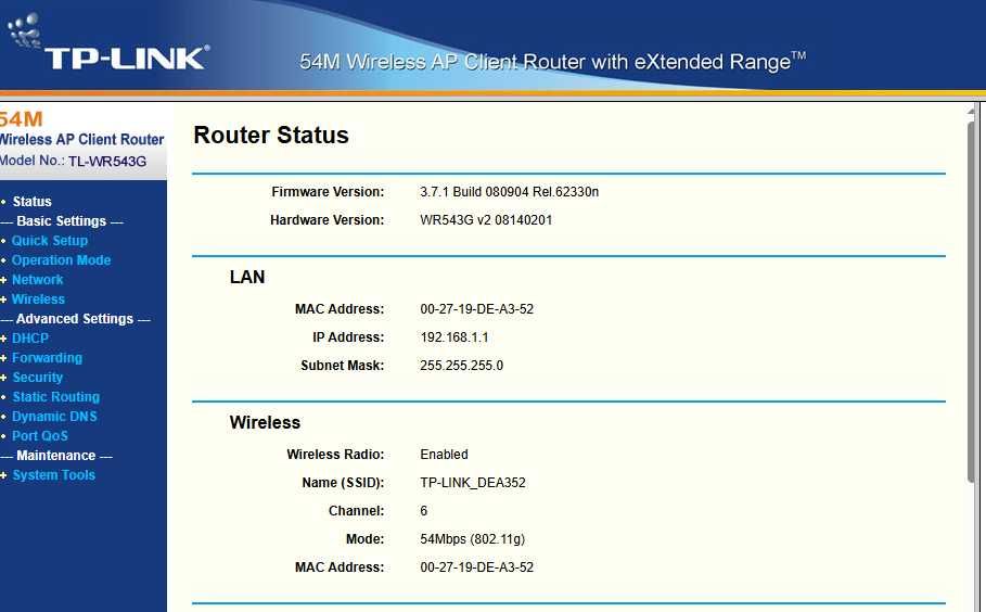 Ruter TP-Link TL-WR543G router/AP 54Mbps WiFi 2.4GHz WISP 4xLAN +zasil