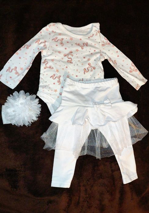 Komplet zestaw elegancki body spodenki tiul 62 dziewczynka