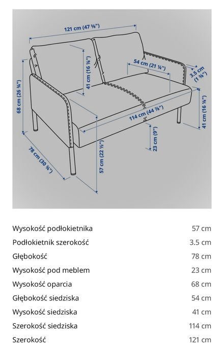 Sofa GLOSTAD IKEA 121 cm długości