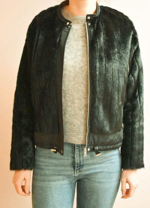 ZARA czarna kurtka bomber futro S M