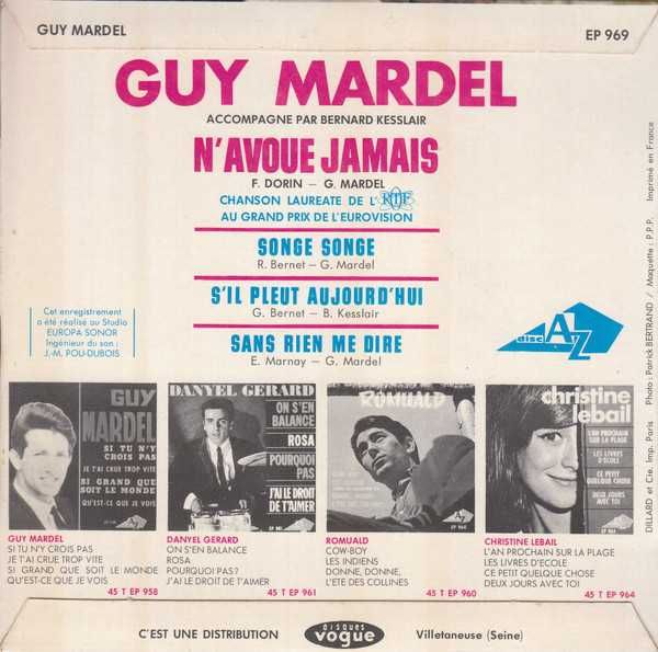 Guy Mardel – N'avoue Jamais / 7" made in France-  1965  AZ