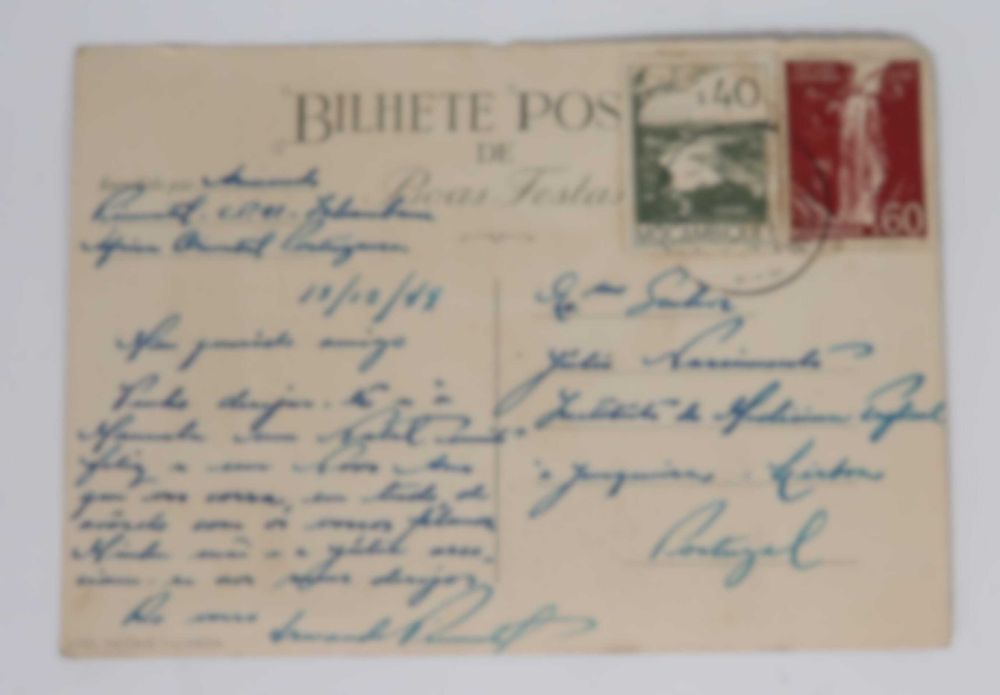 Postal com ilustração da descoberta de S. Tomé e Principe em 1470
