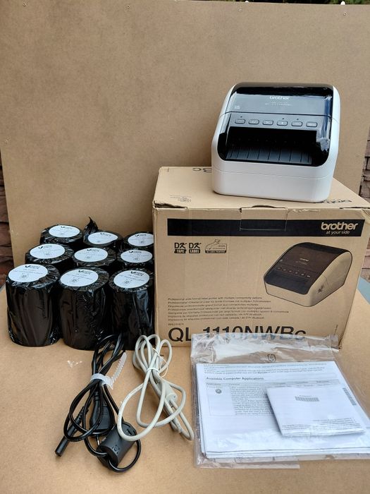 Drukarka etykiet Brother QL-1110NWB (Wi-Fi, BT) + 9 rolek! Jak nowa