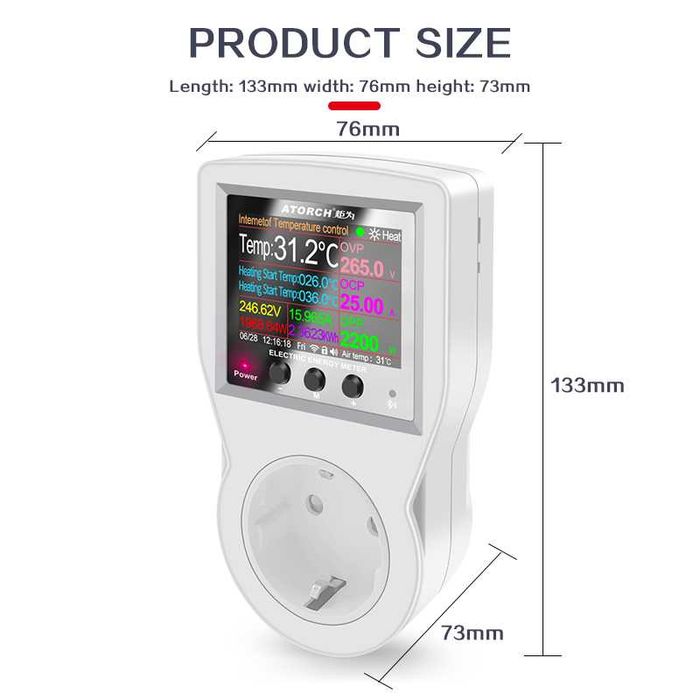 Wattímetro Smart Plug Wi-Fi com Monitoramento de Energia Atorch