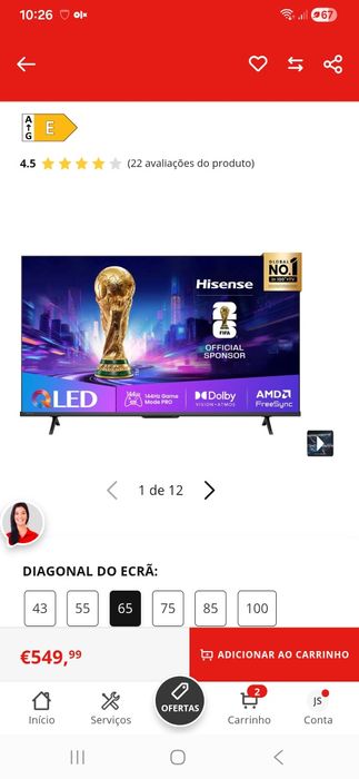 TV NOVA HISENSE E7 PRO QLED 144Hz 65 Polegadas