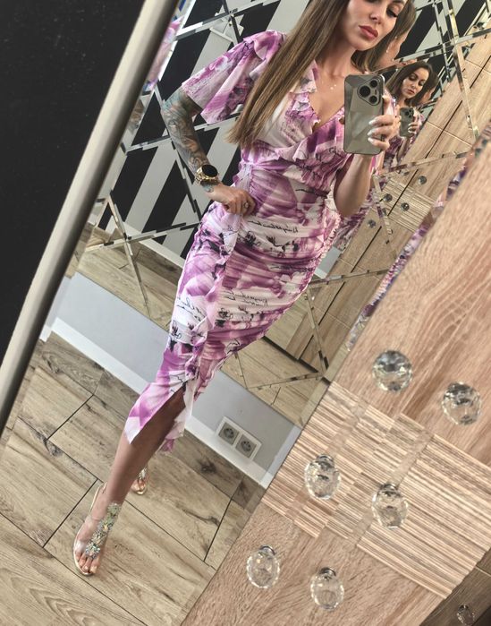 River Island piękna midi drapowana 36 S impreza lato na codzień