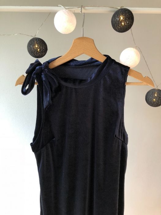 Sukienka welurowa vintage granatowa błyszcząca