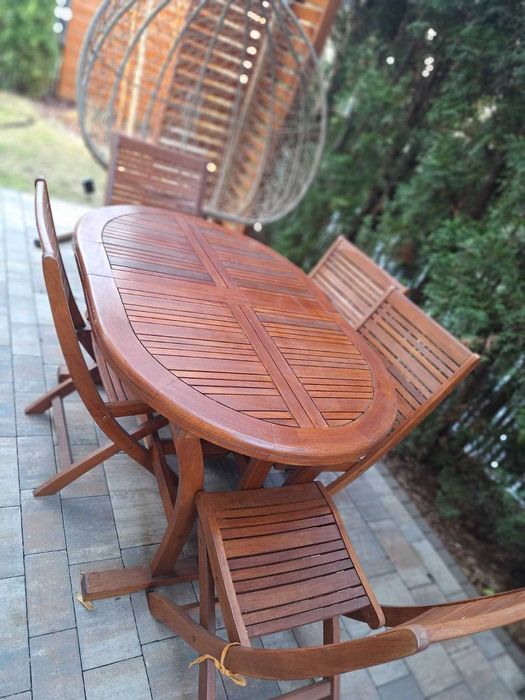 Meble ogrodowe drewniane stół i 5 krzeseł
