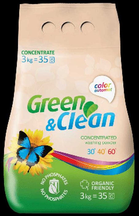 Стиральный порошок без фосфатов GREEN&CLEAN для цветного белья, 3 кг