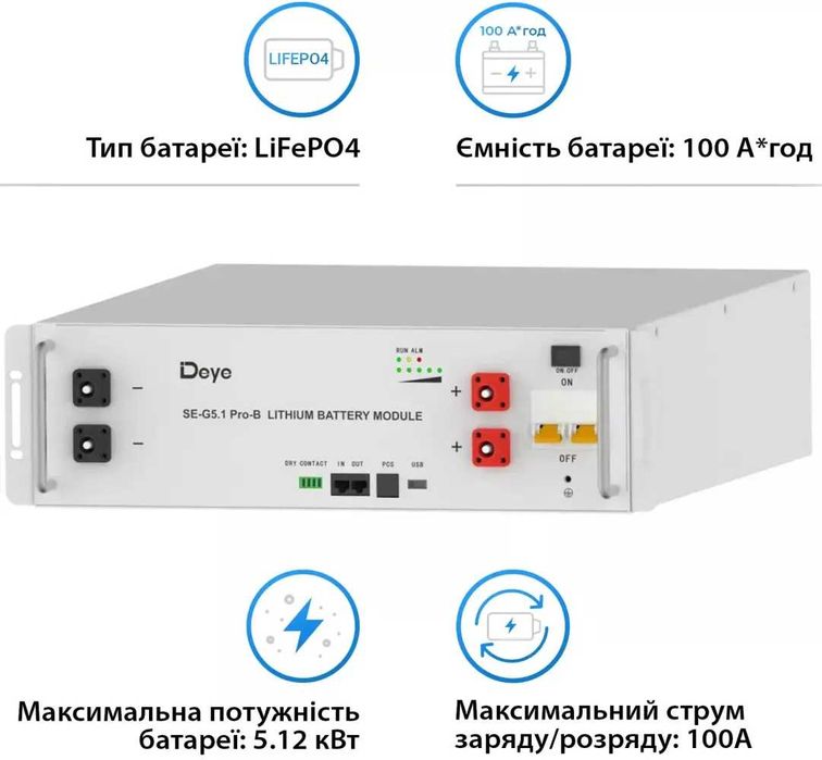Комплект інвертор Deye SUN-6K-SG05LP1+ акумулятор Deye SE-G5.1 Pro-B