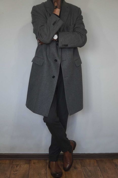 Płaszcz męski Oscar Jacobson Savile Row Coat 54 XL szary 75% wełna