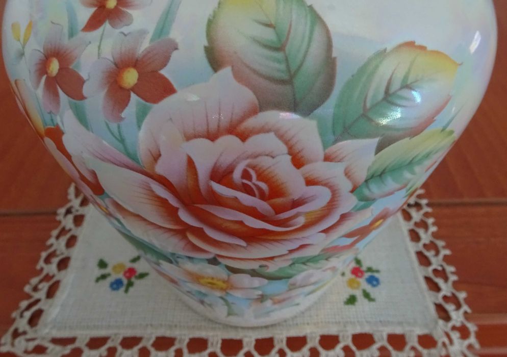 Jarrão Porcelana Antigo Pintado Mão da Loucicentro (+ 40 Anos)