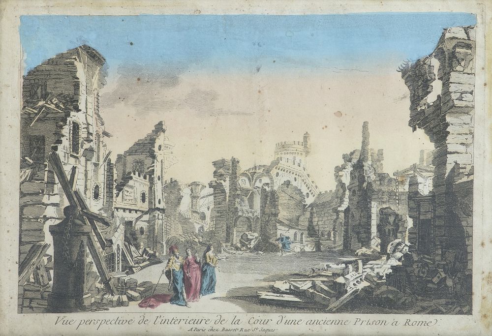 Gravura - 'Vue perspective de L'intérieure de la cour J'une ancienne P