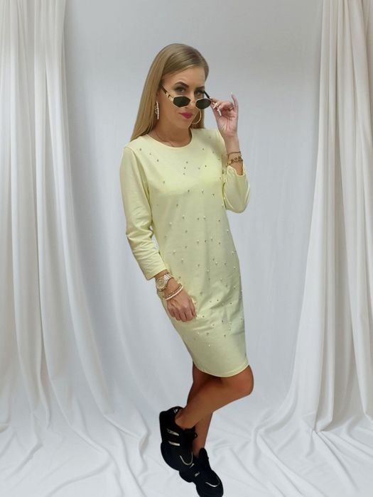 Sukienka żółta perełki OS0094