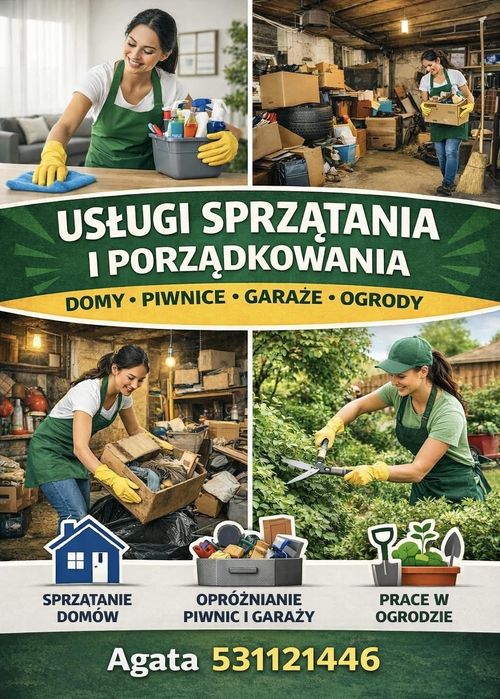 Sprzątanie domów, porządkowanie ogrodu, piwnic, garaży
