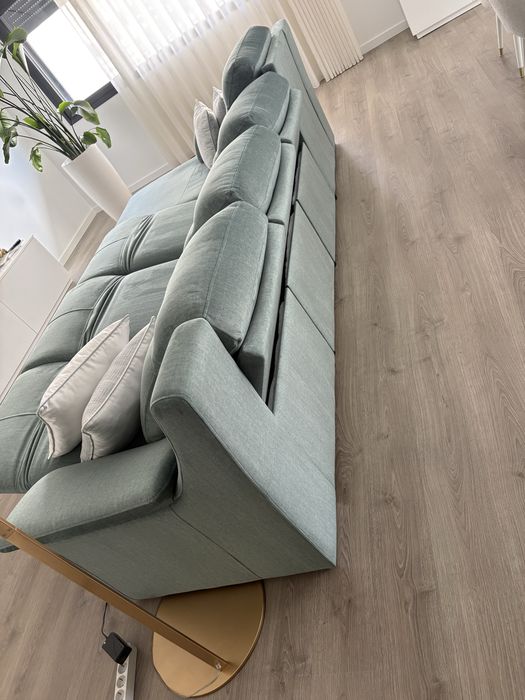 Sofa chaise longue em verde agua (4 lugares, 6 pessoas)
