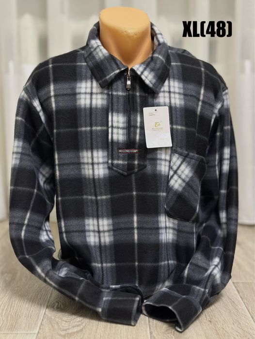 Тепла флісова сорочка в клітинку з замком 48 50 54 56 фліс зима