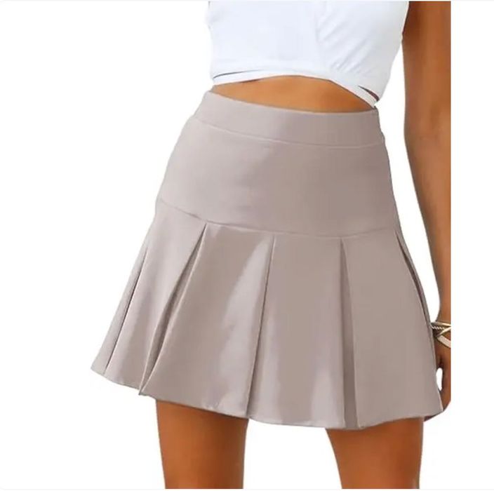 Plisowana spódnica mini damska, szary beż, rozmiar L, REORIA