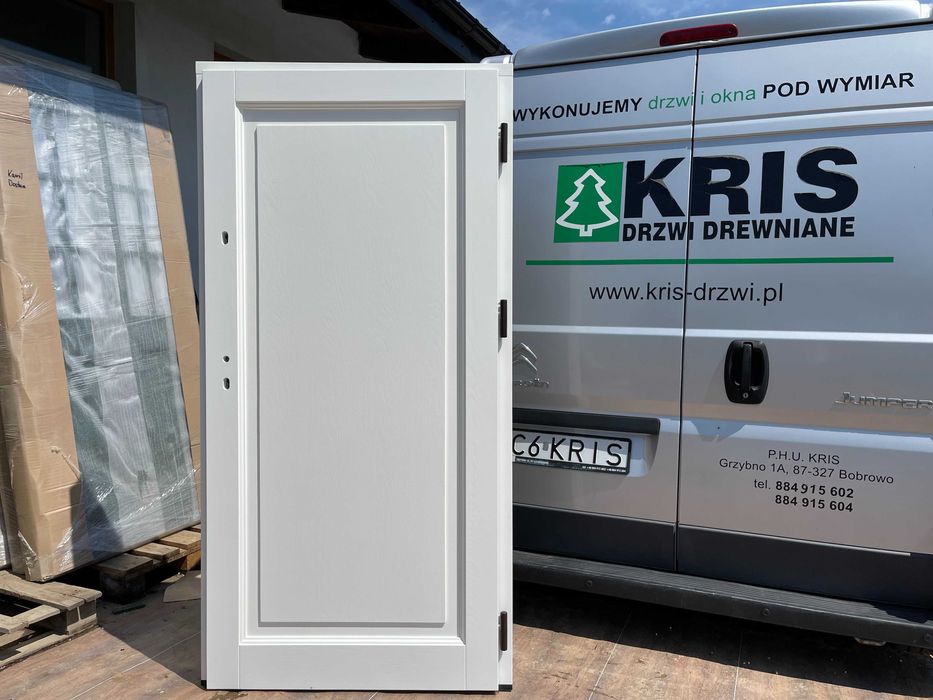 Drzwi drewniane zewnętrzne BIAŁE NA KAŻDY WYMIAR