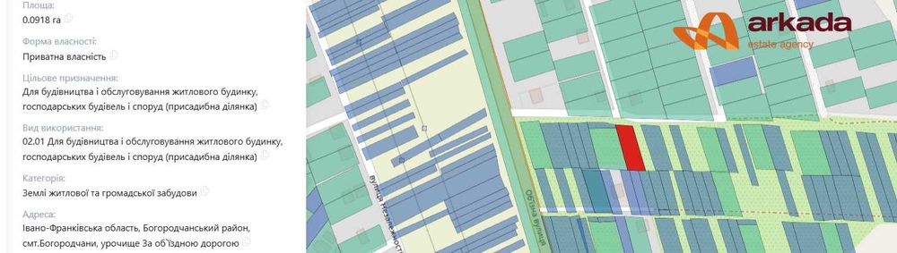 Продається земельна ділянка в Богородчанах 9.2 сот. під будівництва