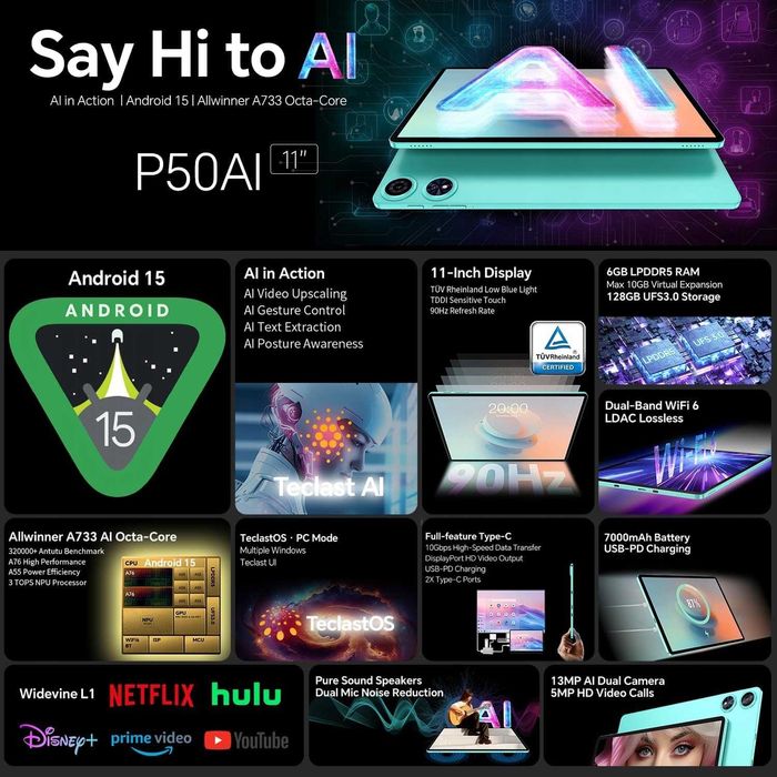 Tablet Teclast P50AI, 11 cali, 16/128 GB, Android 15, NOWY