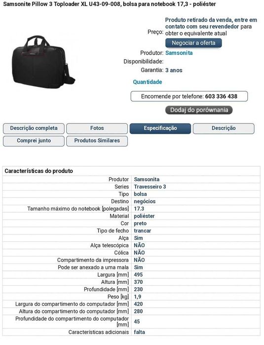 Mala / Mochila PC Samsonite Laptop Pillow 3 Toploader XL Black 17.3"
