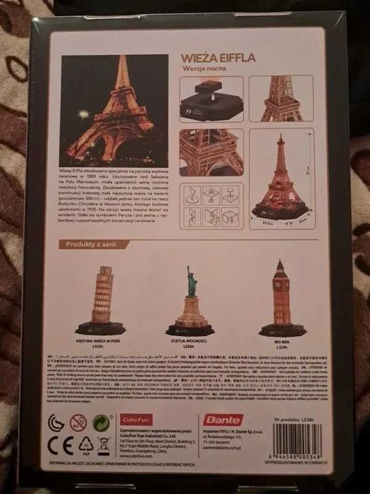 Puzzle 3D Model Wieży Eiffla led nowe