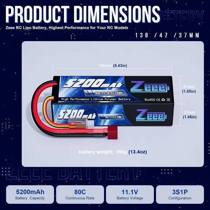 Комплект з 2шт.Zeee 11.1V 5200mAh 3S 80C LiPo (2 шт.)