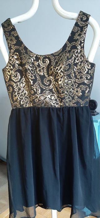 Czarno złota haftowana sukienka na imprezę M tiulowy dół