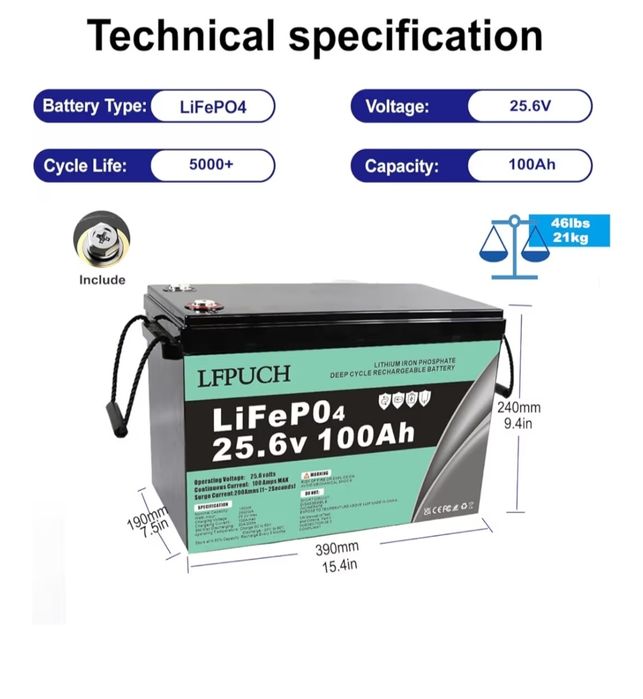 Акумулятор LFPUCH LiFePo4 24v 100 Ah