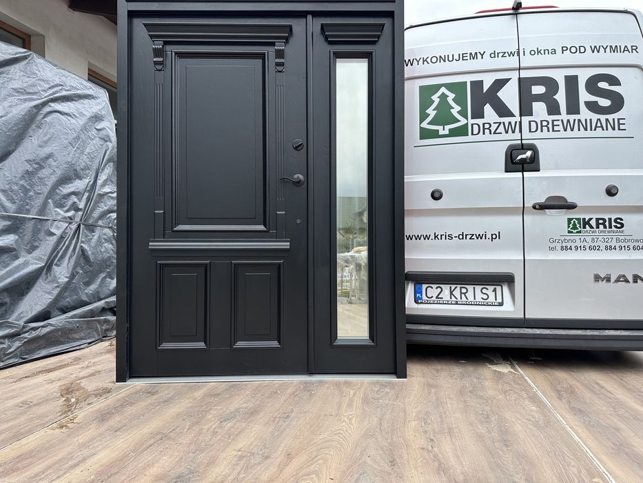 Drzwi zewnętrzne dwuskrzydłowe 800OFERT czarne SCHLAGE na każdy wymiar