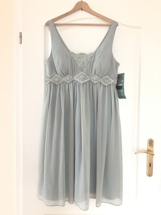 Miętowa sukienka weselna letnia Nicole z kryształkami, r. 42