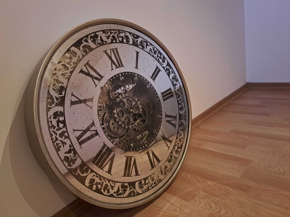 Zegar na ścianę w kolorze starego srebra, duży Ø60cm styl industrialny