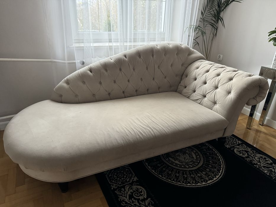 Szezlong bezowy welur miękki