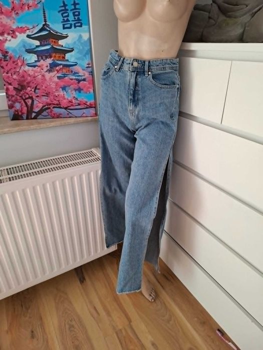 36 Spodnie jeansowe z wysokim stanem z rozcięciami po bokach z rozciętymi nogawkami z szeroką nogawką szeroka nogawka wide leg split leg split hem