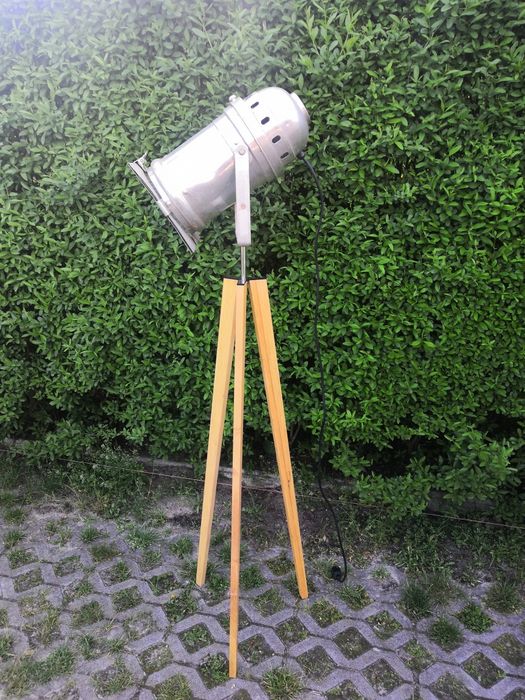 Lampa vintage, loft, przemysłowa alu + bambus. Hand made.