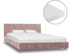 Estrutura de cama 120x200 cm veludo rosa+ colchao 120x200 cm