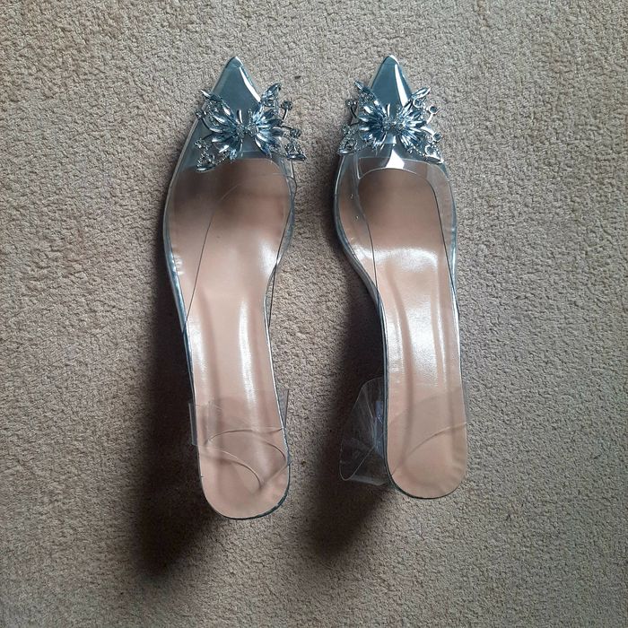 Buty damskie czółenka beżowe 41 transparentne słupek motyl przezroczys