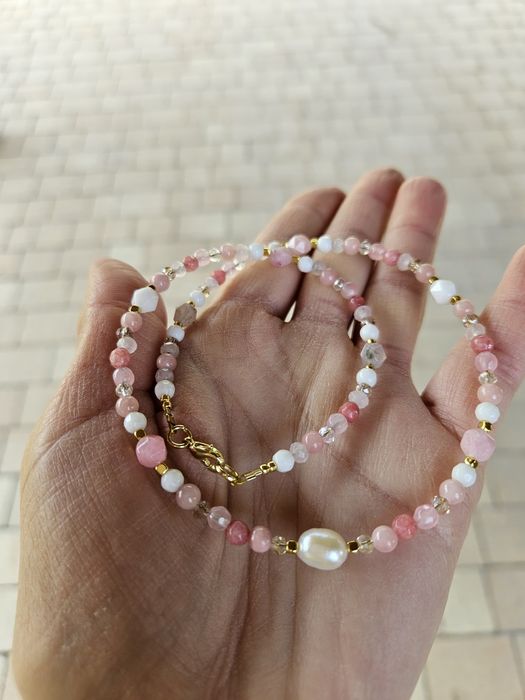 Naszyjnik Choker kamienie naturalne Jadeit Perła naturalna Agat Hematy