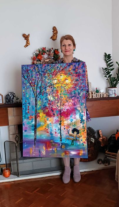 Óleo sobre tela, No Parque, original, dimensões 100cmx70cm