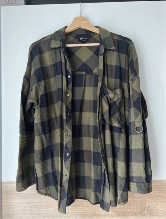 koszula w kratę zielono czarną bawełna